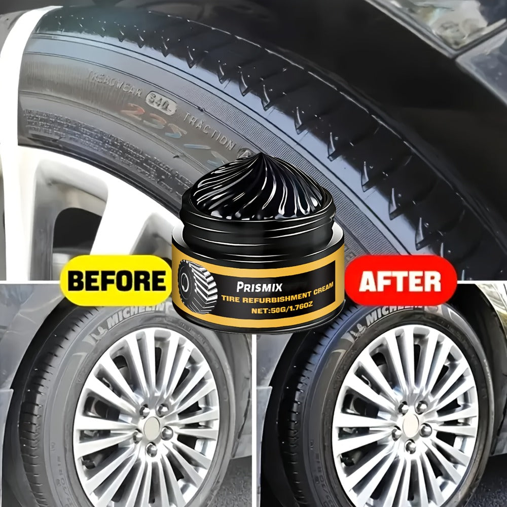 Tire Polishing Paste 2pcs with Sponge – Beeswax Formula Tire Shine & Retreading Paste, Rust Removal, Anti-Fouling, Lasting Black Gloss