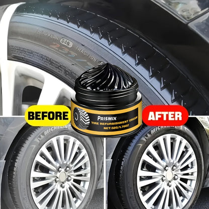 Tire Polishing Paste 2pcs with Sponge – Beeswax Formula Tire Shine & Retreading Paste, Rust Removal, Anti-Fouling, Lasting Black Gloss