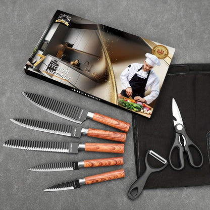 Kitchen Knife Set High Carbon Steel Hand Forged Chef Knives with Case Non-Stick Black Blade for Home Cooking, Dining and Outdoor Meals