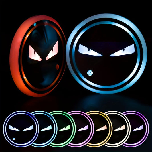 LED Neon Car Cup Holder Coasters – 7 Color USB Rechargeable Glowing Cup Mats, Ambient Light for Car Interior, Bar & Home Decor (Set of 2