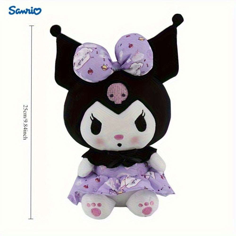 Stuffed Animal Gothic Character Doll with Skull Embroidery, Floral Bow, Princess Dress and Two Colors