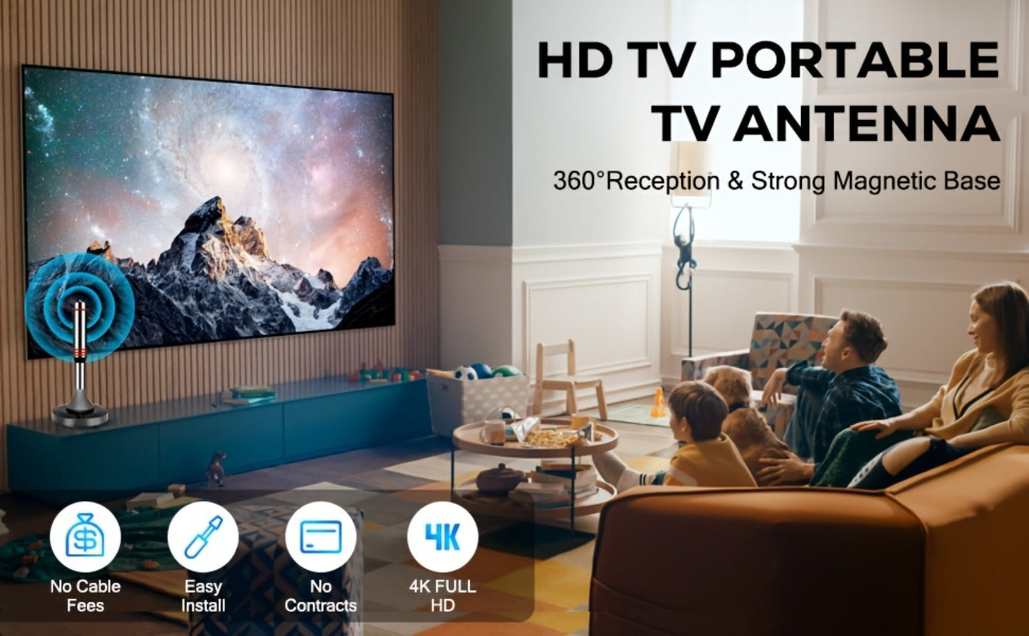 Amplified Indoor HDTV Antenna with Signal Booster & Removable Amplifier – 4K 1080p 360° Reception, Free Local Channels ABC CBS NBC FOX