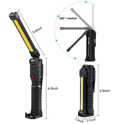 COB LED Work Light Magnetic Base Rechargeable USB 20000 Lumens 7 Modes 180° Rotation Portable for Entryways, Bedrooms and Living Spaces