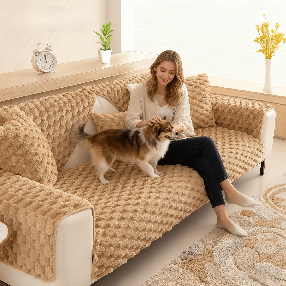 Sofa Cover 35.5-Inch Fuzzy Polyester Single-Piece Pad with Silicone-Dot Backing for 2 to 4 Seats