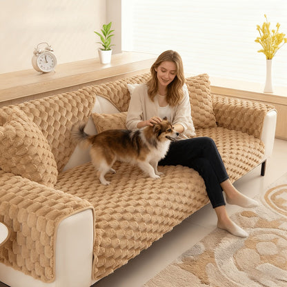 Sofa Cover 35.5-Inch Fuzzy Polyester Single-Piece Pad with Silicone-Dot Backing for 2 to 4 Seats