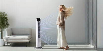 36-Inch Floor-Standing Tower Fan with Remote Control, 9.84-Inch Base and Titanium Gray or Black Finish