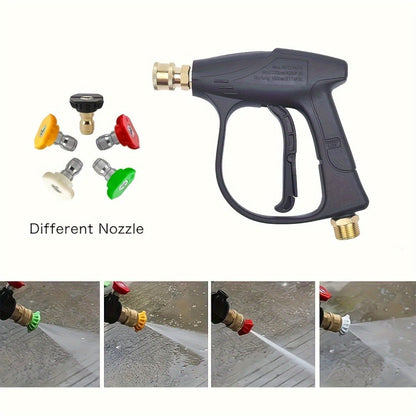 High Pressure Car Wash Gun with 5 Spray Nozzles – Max 3000 PSI, M22-14 & 1/4" Quick Connect, Garden Hose Pressure Washer Wand for Car