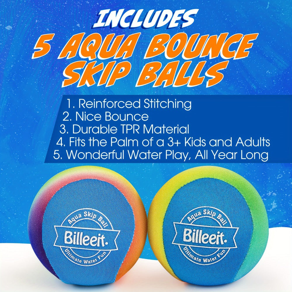 Water Bouncing Balls Set of 5 with Mesh Bag, Colorful Skipping Water Balls for Pool Beach Lake Outdoor Play