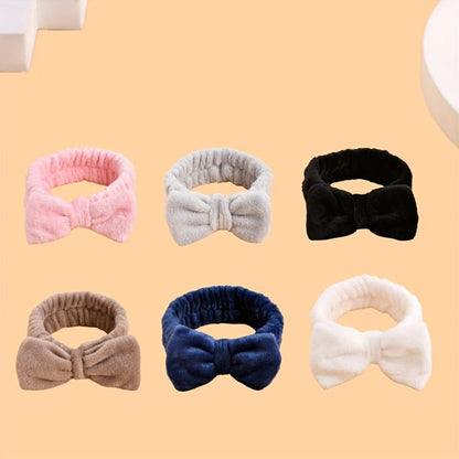 Bow Skincare Headbands for Women 6 Pack Patterned Soft Fabric Elastic Hair Bands for Makeup Spa Shower Face Washing Skincare Routine Beauty