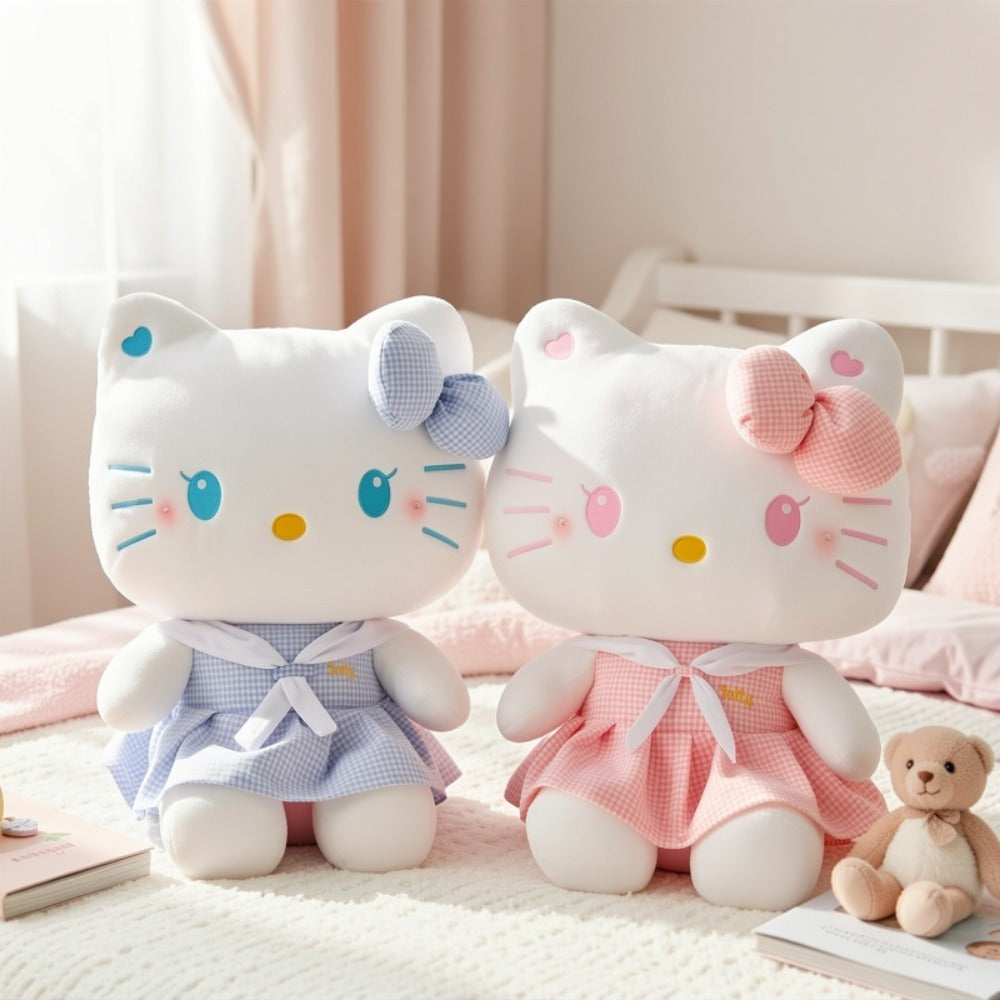 Hello Kitty Dress Up Plush 13.78 Inch, Sanrio Licensed KT Cat Stuffed Doll in Plaid Outfit