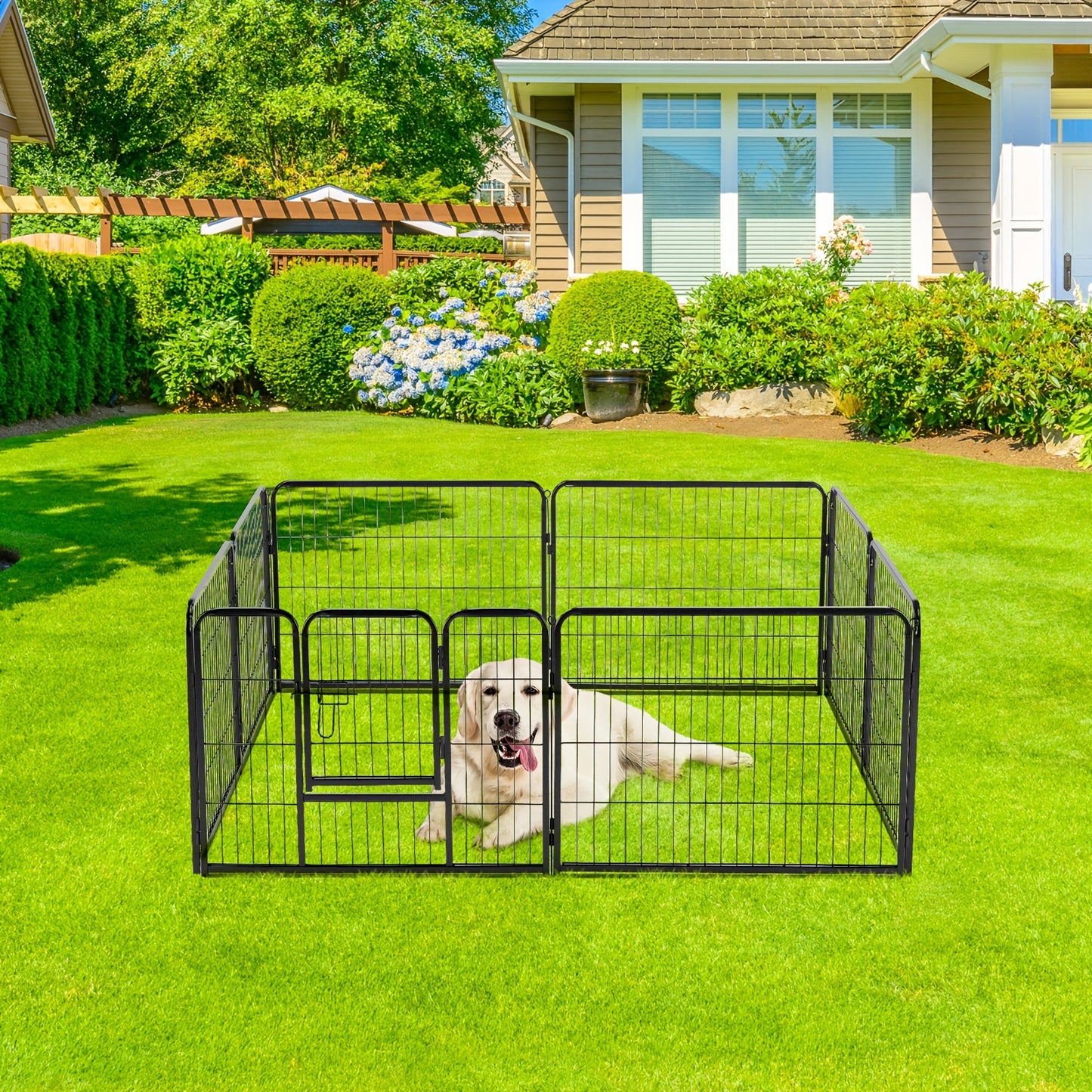 Metal Dog Playpen with Door DIY 8 or 16 Panel Foldable Pet Pen for Small Medium Large Dogs Puppies Easy Assemble Indoor Outdoor Use 24 32 40