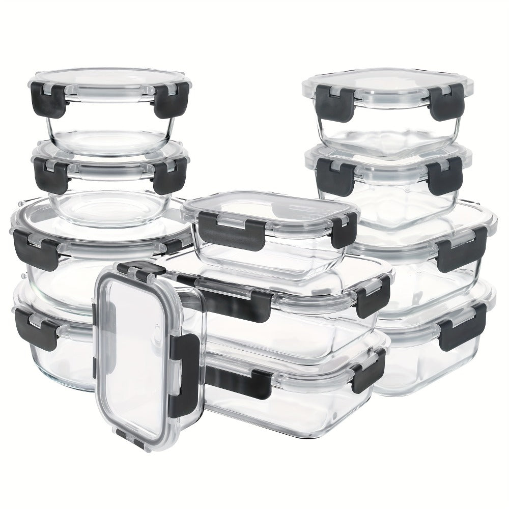 Glass Food Storage Containers with Airtight Lids – Borosilicate Glass Meal Prep Containers Set, Microwave Dishwasher Freezer Safe