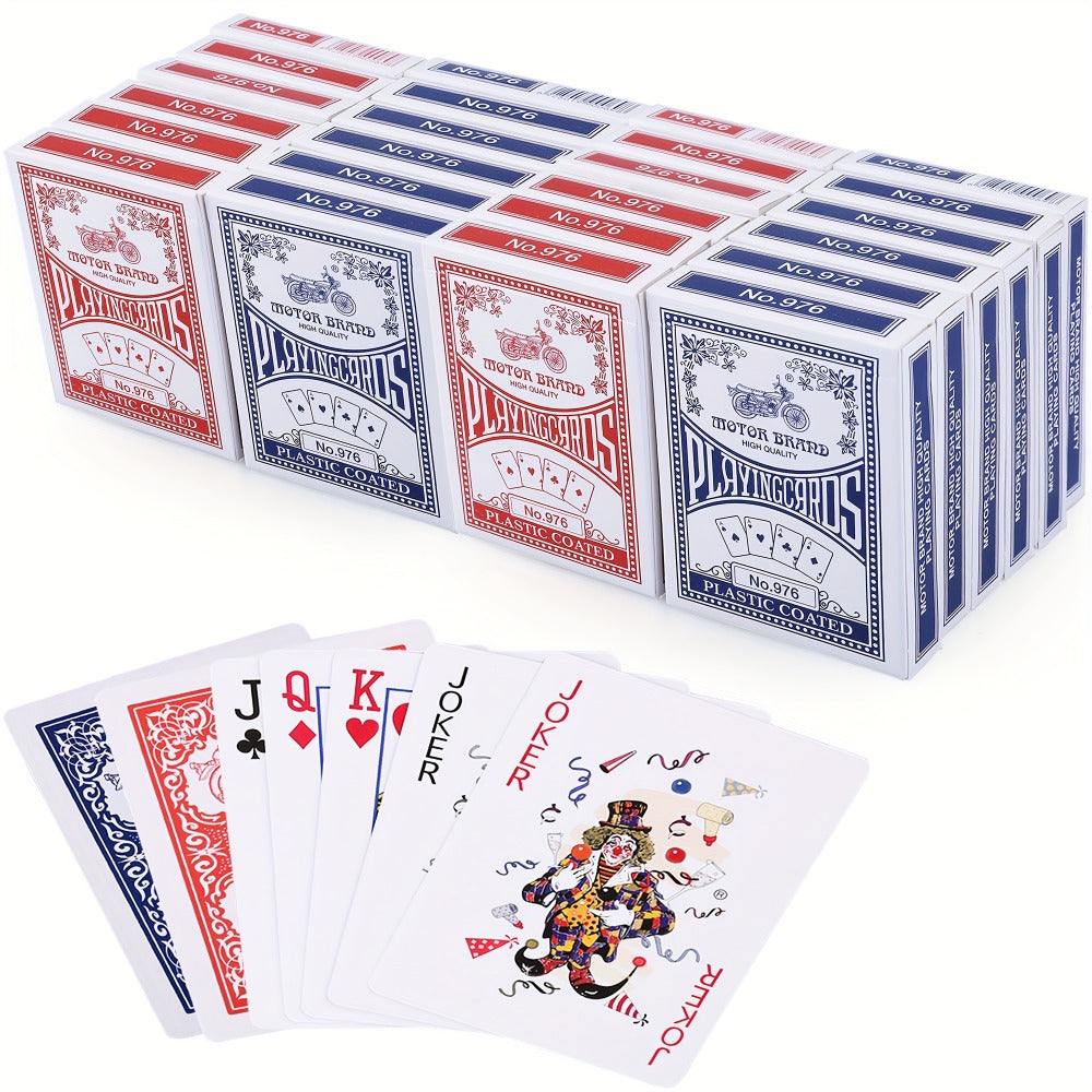 Bulk Playing Cards 24 Decks Pack 12 Blue & 12 Red Plastic-Coated Poker Size Standard Index – 52 Cards + 2 Jokers Each for Poker Family Games