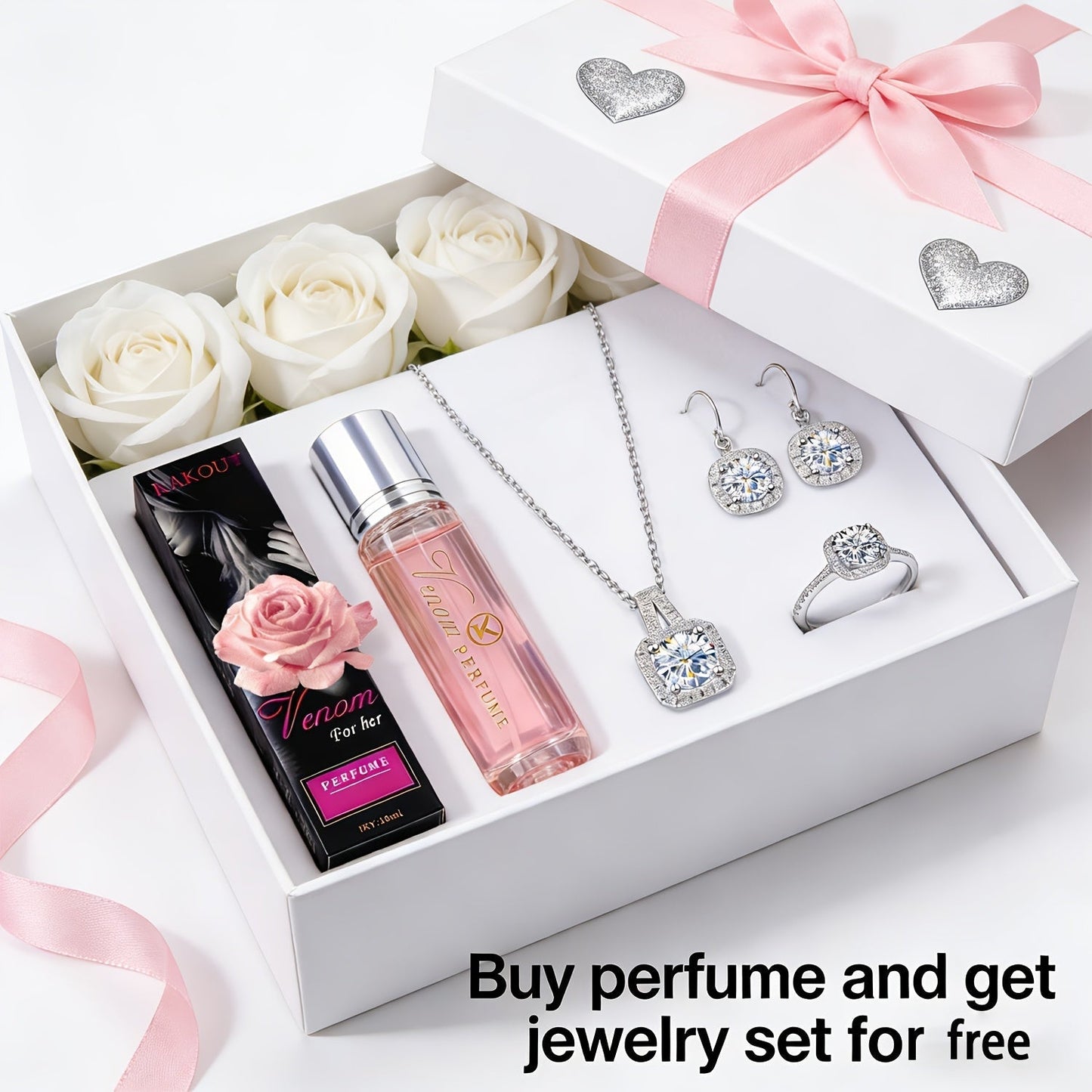 Pheromone Perfume & Jewelry Gift Set for Women 6-8 Hours - 2 Piece Fragrance Accessory Bundle for Bath Time, Home Spa and Personal Care