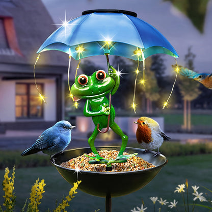 Solar Frog Statue Garden Light with Bird Feeder & LED String Decor, for Garden, Pathway and Patio Lighting