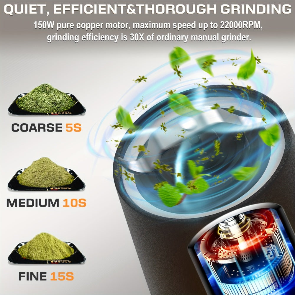 Electric Spice Grinder Portable 150W, USB-C Rechargeable, Pulse Mode, Fast Grinding for Spices & Herbs