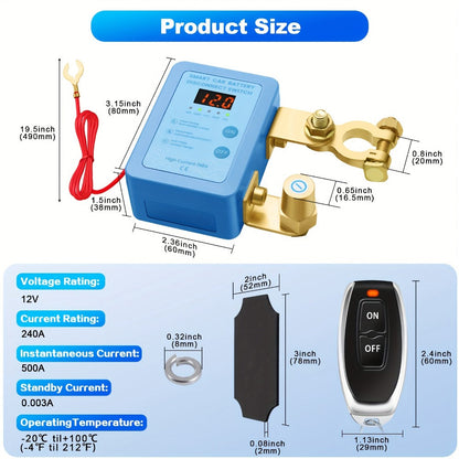 Car Battery Auto Power Off Switch with LED Voltage Display – 12V/24V Anti-Drain Protection, Low Voltage Alarm