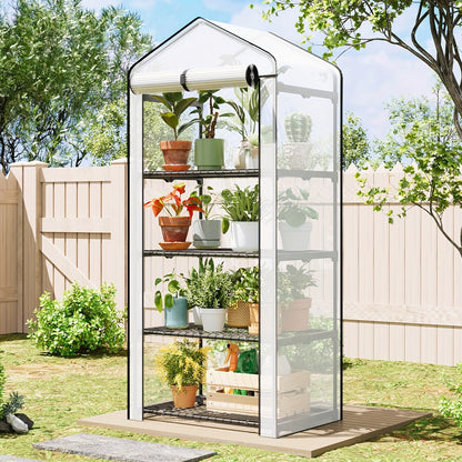 Garden Greenhouse Shelves 3/4-Layer Iron Frame with Durable PE Cover, Portable Indoor Outdoor Plant Greenhouse for Seedlings
