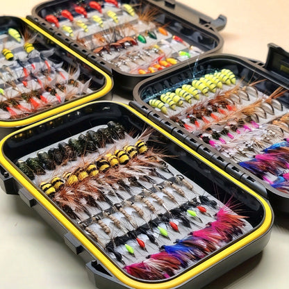 Fly Fishing Flies Kit Hand-Tied Assortment – Dry Flies, Wet Flies, Nymphs & Streamers for Trout, Bass, Salmon | Freshwater & Saltwater |