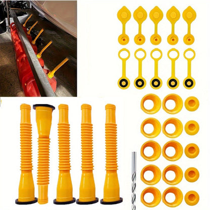 Gas Can Spout Replacement Kit 31Pcs – 8.1" Nozzle for 1/2/5/10 Gal Oil Cans, Vent Caps, Rubber Pad, Spout Cover & Base Caps Included