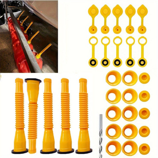 Gas Can Spout Replacement Kit 31Pcs – 8.1" Nozzle for 1/2/5/10 Gal Oil Cans, Vent Caps, Rubber Pad, Spout Cover & Base Caps Included