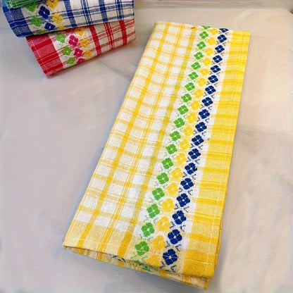 Four-Piece Kitchen Towel Set, 18 x 28 Inches Each with Mixed Plaid, Stripe and Floral-Band Colors