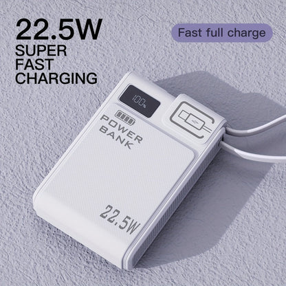 10000mAh Power Bank with 22.5W Label, Built-In USB-A and USB-C Cables, Three Outputs and Display
