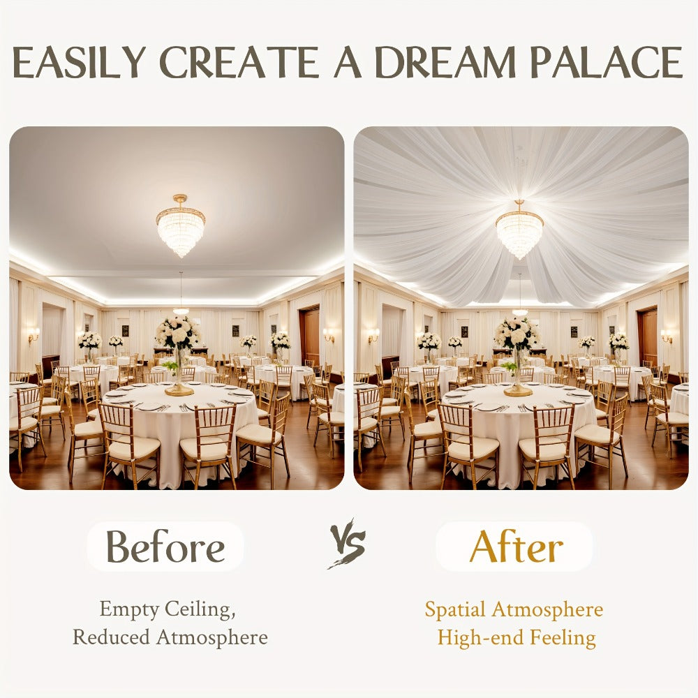 6-Pack Chiffon Ceiling Drapes for Wedding 63x118in – Sheer Polyester Backdrop Curtains with Rod Pockets for Wedding Arch, Party Stage