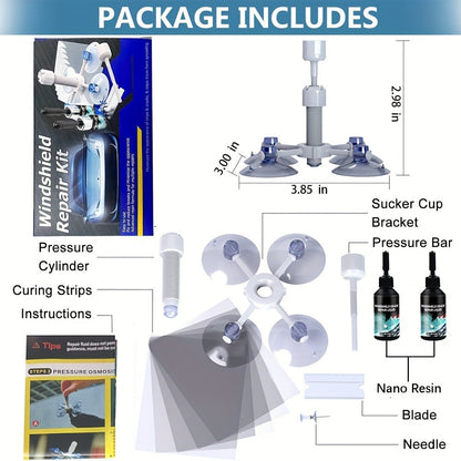 Windshield Repair Kit – Nano Resin Fix for Chips, Bullseye & Star Cracks in 15 Minutes, DIY Glass Crack Repair with Suction Injector