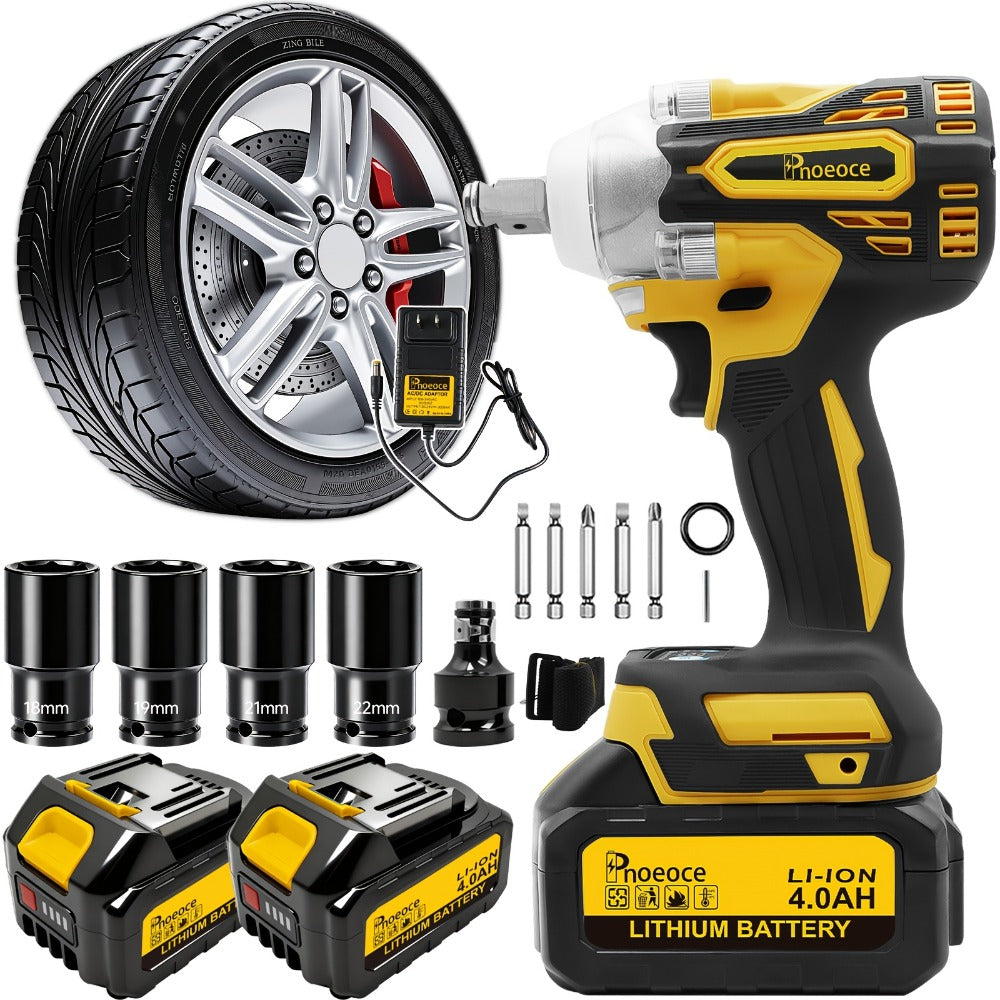 Cordless Brushless Impact Wrench Set 21V, 1/2'' High Torque Impact Gun with 4000mAh Rechargeable Battery