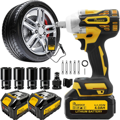 Cordless Brushless Impact Wrench Set 21V, 1/2'' High Torque Impact Gun with 4000mAh Rechargeable Battery