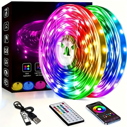 Color Changing LED Strip Lights App & Remote Control – Music Sync Smart RGB Lights 16 Million Colors for Home, Desk and Accent Lighting