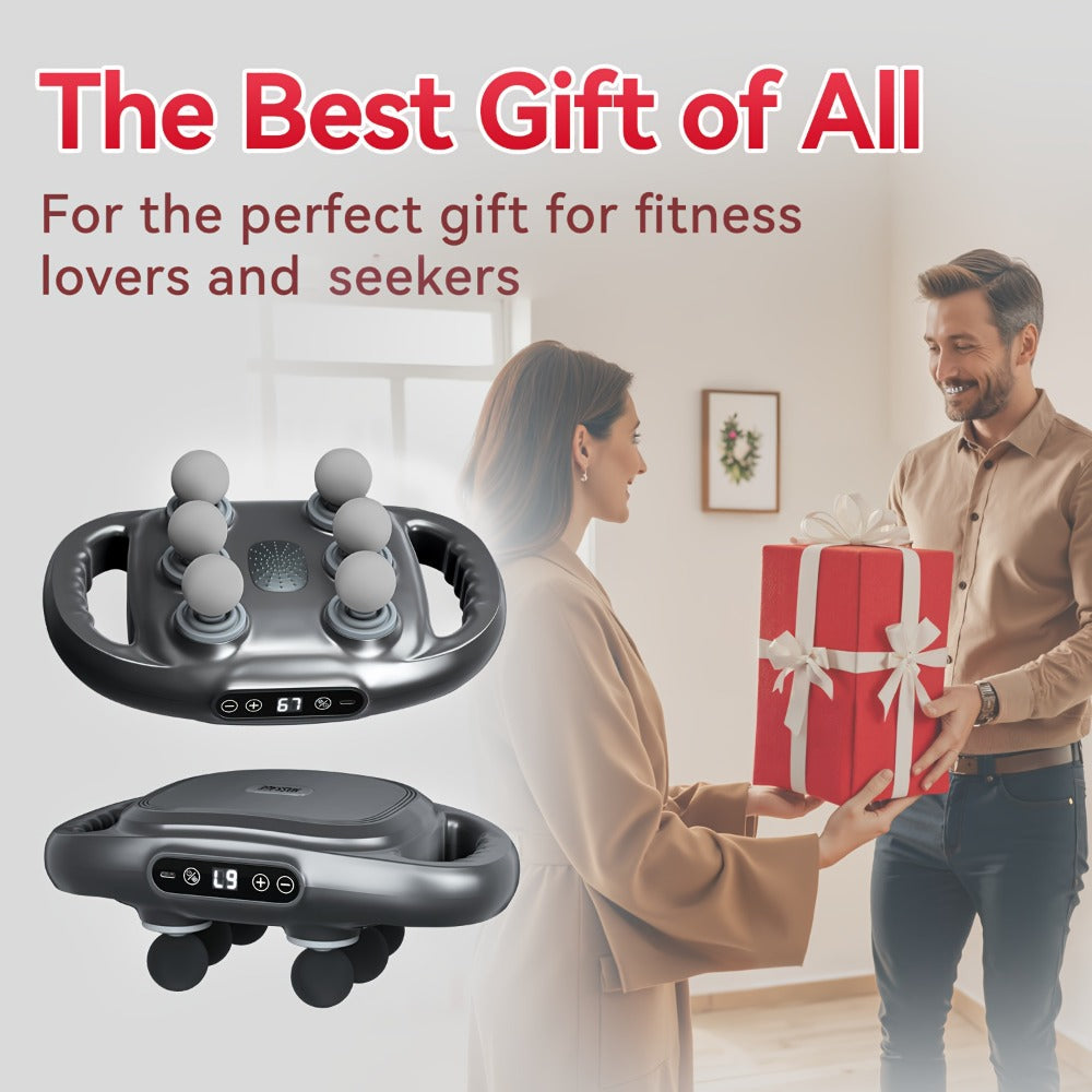 Tapping Massage Gun with 6 Interchangeable Heads, USB Rechargeable Handheld Deep Tissue Vibration Massager for Back
