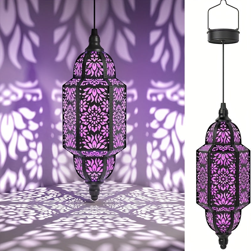 Solar Lanterns Outdoor 2 Pack Moroccan Cut-Out Design Garden Pathway Patio Lantern Lights Gold Purple White Copper