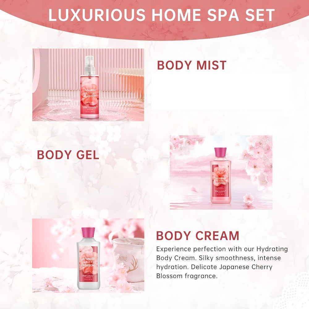 Bath Body Care Gift Set Shower Gel Body Lotion Body Mist Aloe Vera Vitamin E Glycerin Deep Moisturizing Fragrance Set for Women Cherry