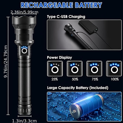 Rechargeable Handheld Flashlight with Adjustable Zoom, USB-C Charging, Power Display and X81-04 Model
