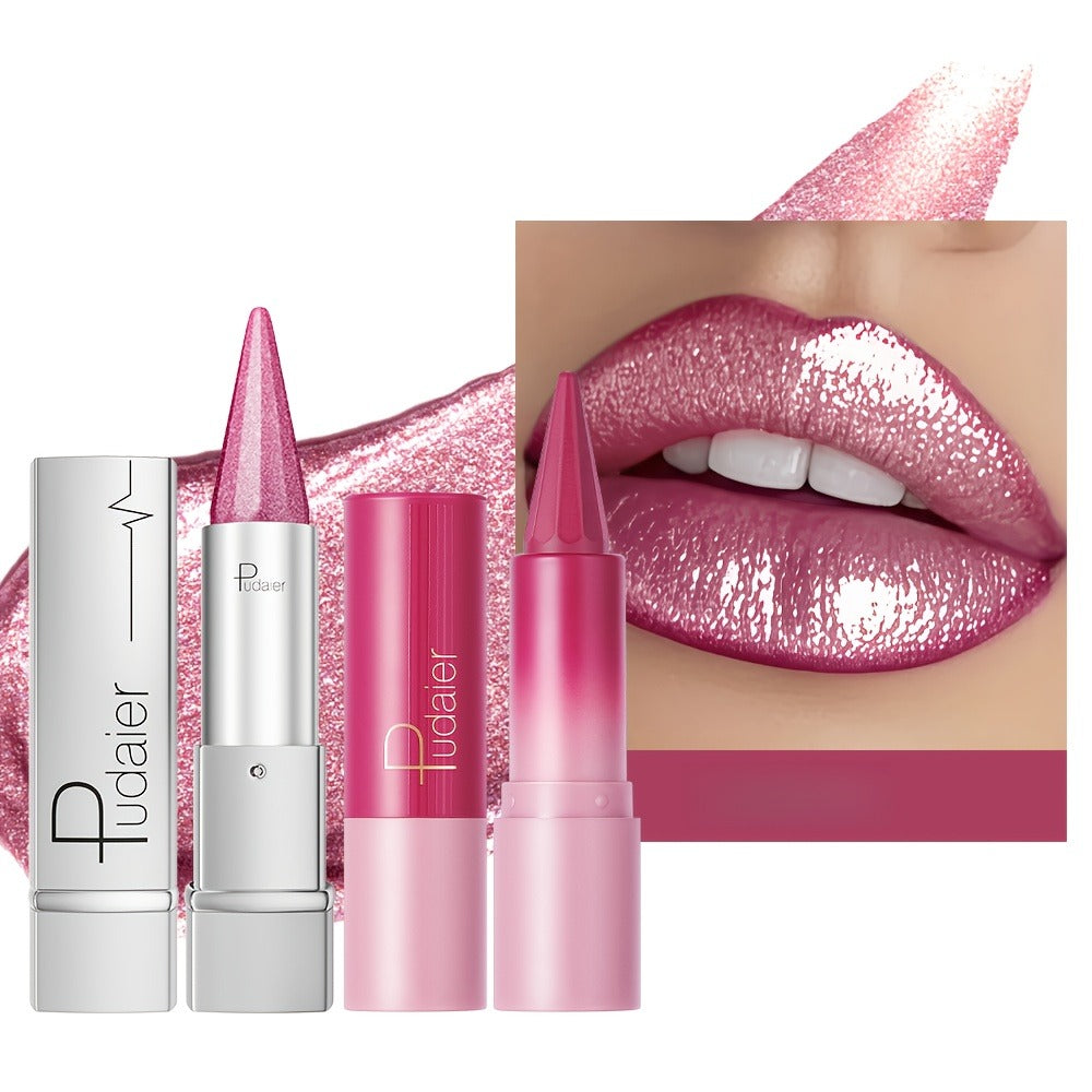 Lipstick Set 2pcs for Women – Highly Pigmented Waterproof Matte & Metallic Shimmer Lip Color Combo with Pointed-Tip Precision