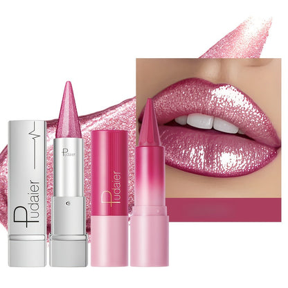 Lipstick Set 2pcs for Women – Highly Pigmented Waterproof Matte & Metallic Shimmer Lip Color Combo with Pointed-Tip Precision
