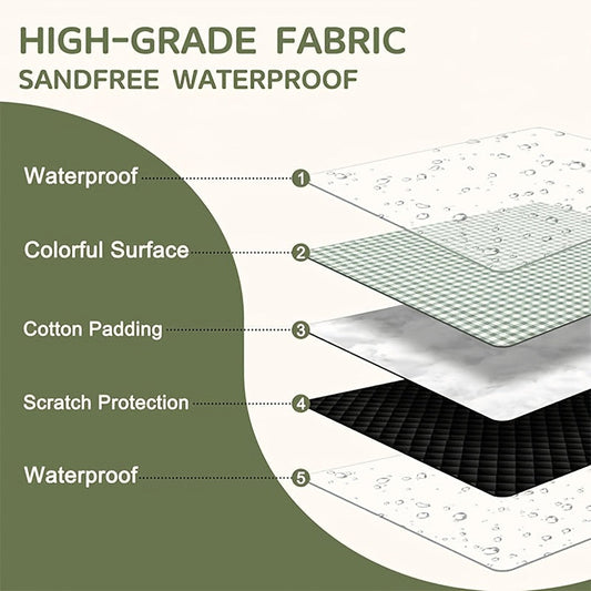 Dark Green Padded Picnic Blanket with Buckled Carry Straps, 80 x 80in Large Roll-Up Outdoor Mat