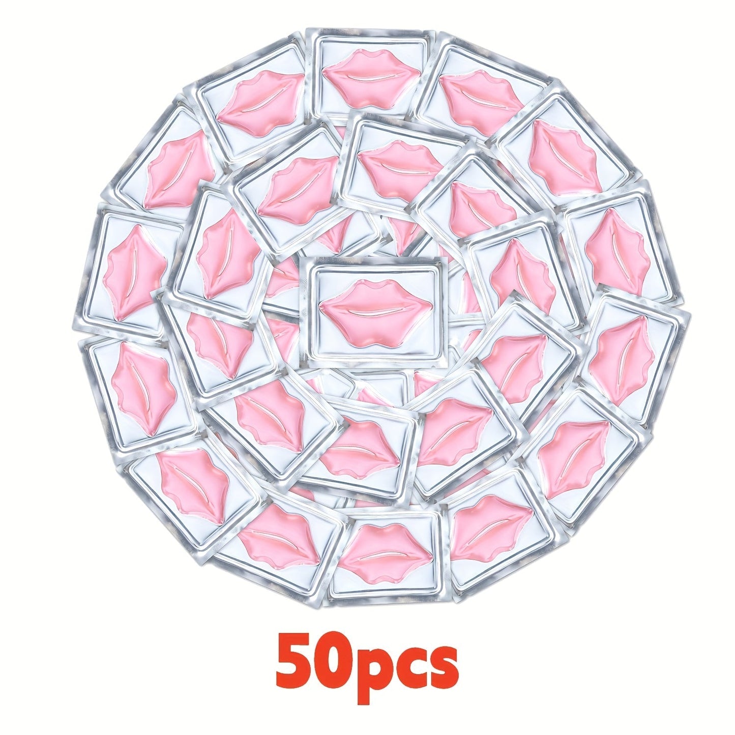 Fifty Individually Wrapped Pink Lip-Shaped Gel Patches with 11.6 x 8.8cm Sachet Dimensions