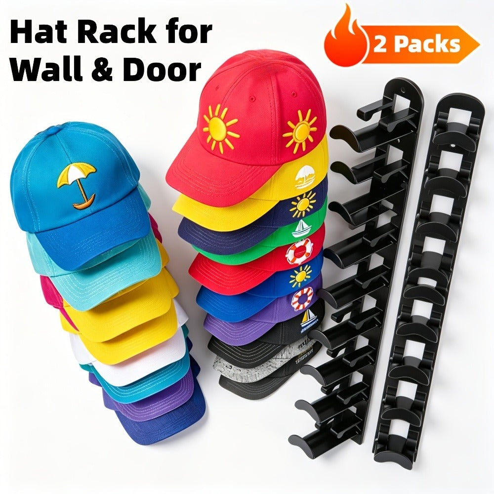 Wall Mounted Hat Rack for Baseball Caps, Adhesive or Drill Mount, Holds 20 Hats, Multilayer Storage