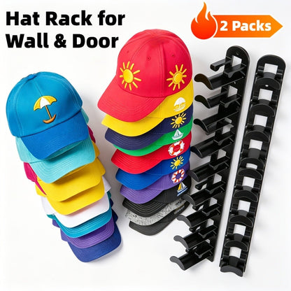 Wall Mounted Hat Rack for Baseball Caps, Adhesive or Drill Mount, Holds 20 Hats, Multilayer Storage