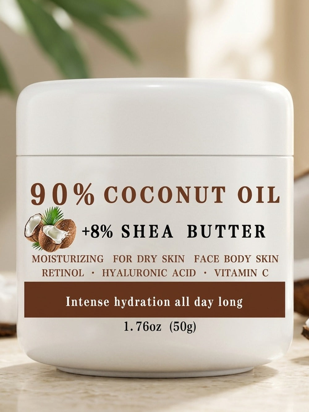Coconut Oil & Shea Butter Moisturizing Cream 1.76 oz, 90% Coconut Oil, Retinol & Hyaluronic Acid