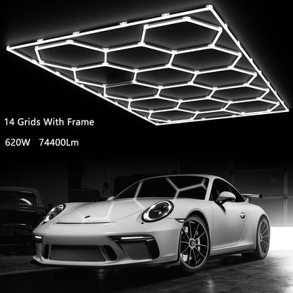 LED Hexagonal Garage Light 6500K, Super Bright Daylight White Shop Light 42W, 620W for Auto Detailing