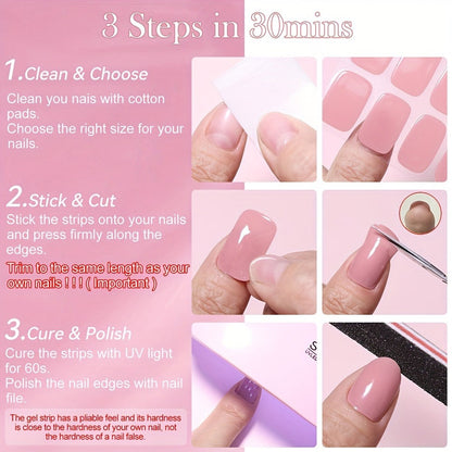 Semi Cured Gel Nail Strips Kit with Handheld LED Nail Lamp, 20 Real Gel Nail Stickers Wraps for DIY Nail Art