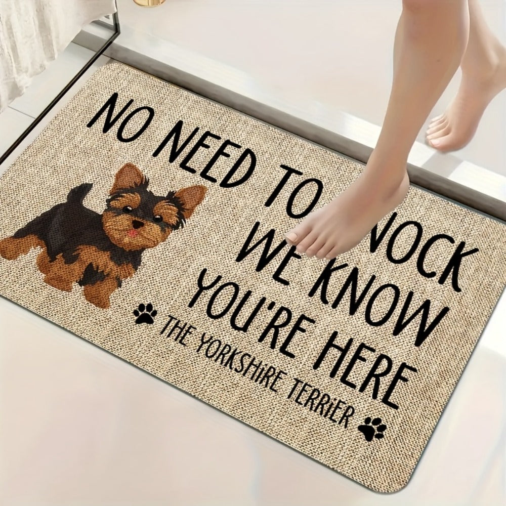 Yorkshire Terrier Entryway Floor Mat with Beige Woven-Look Print in Three Sizes up to 17.71 x 47.24 Inches