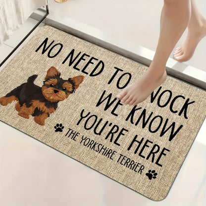 Yorkshire Terrier Entryway Floor Mat with Beige Woven-Look Print in Three Sizes up to 17.71 x 47.24 Inches