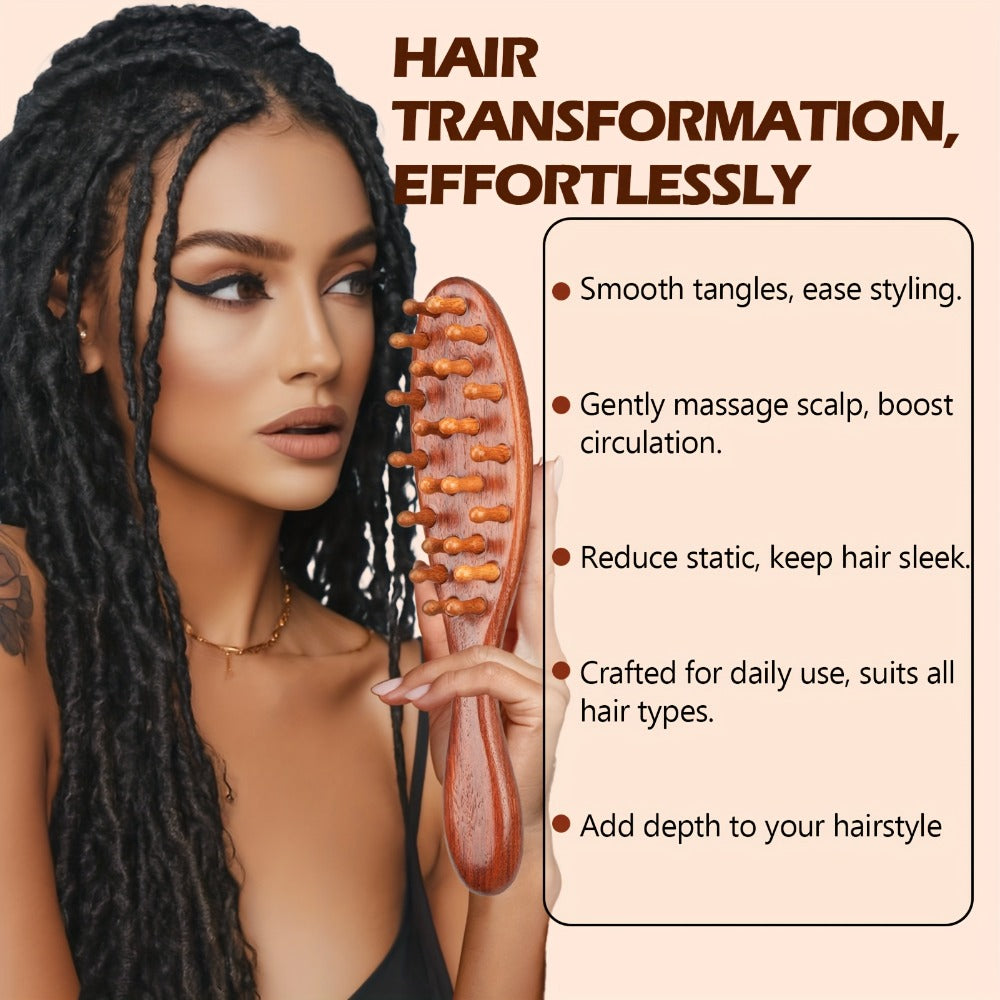 Sandalwood Loc Comb Wide Tooth 2 Pcs Wooden Ergonomic Detangling Comb for Dreads Locs Curly, for Home, Travel and Salon Hair Styling