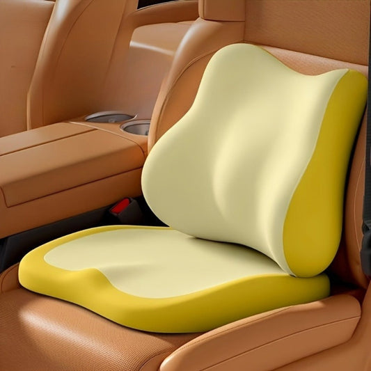 Car Seat Cushion Set 2-Piece – Memory Foam Elevated Driving Cushion with Lumbar Support & Neck Pillow, Height Booster for Car & Home Chair