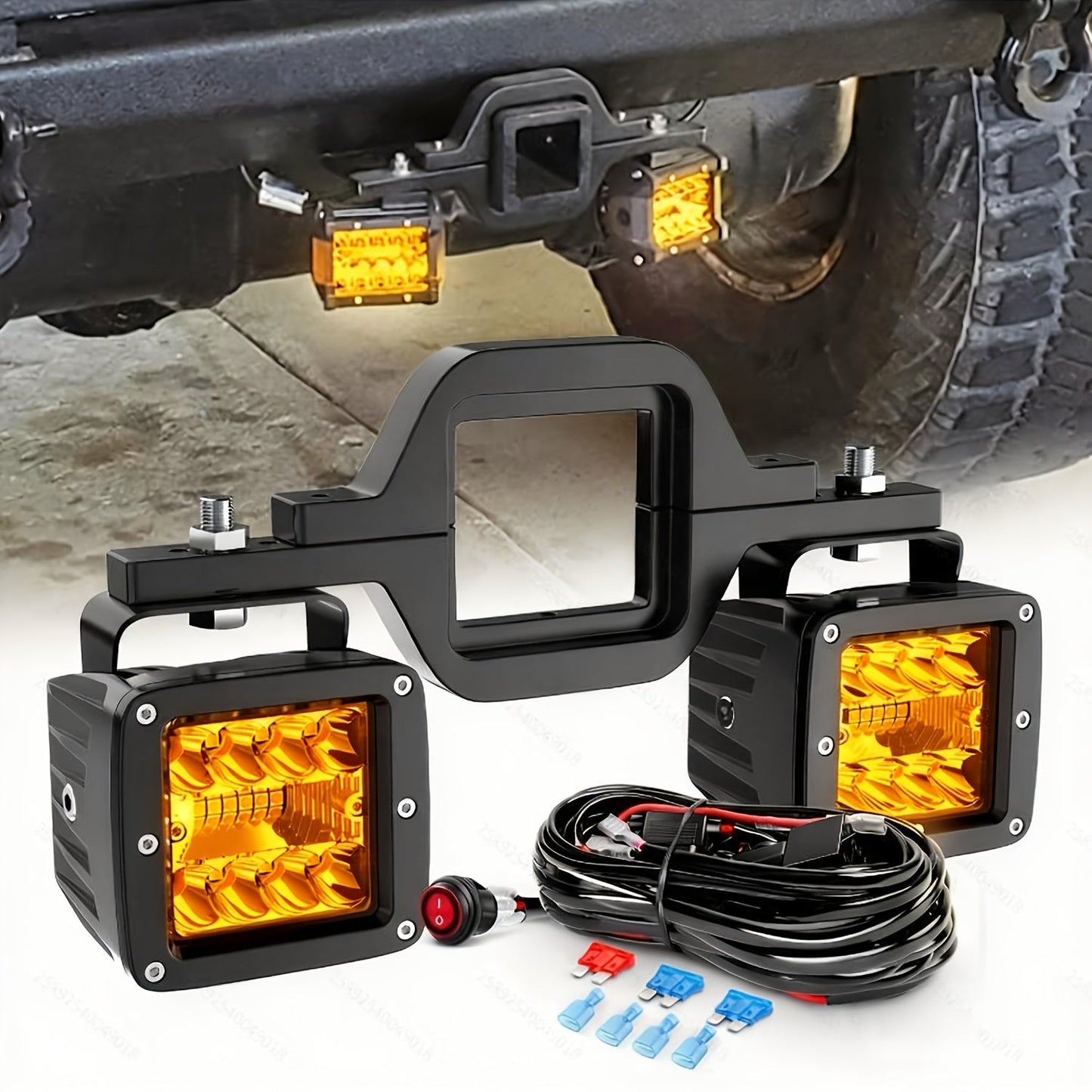 4-Inch LED Off-Road Spot Driving Lights 60W 1260LM Die-Cast Aluminum with Tow Hitch Bracket & 12ft Wiring Harness Kit for Trucks SUVs ATVs
